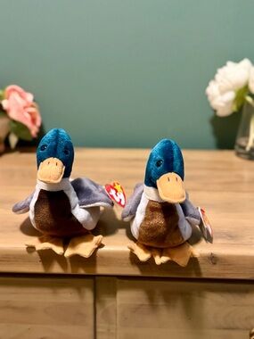 Rare TY Beanie Baby Jake the Duck 1997 Oakbrook Tag Errors Pair Vintage